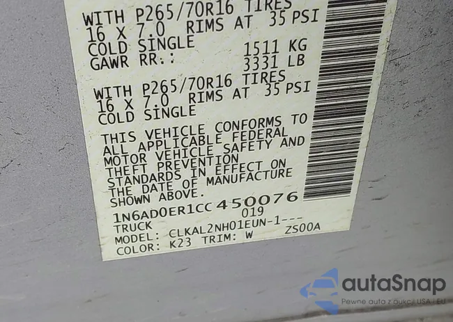 1N6AD0ER1CC450076: 43107301