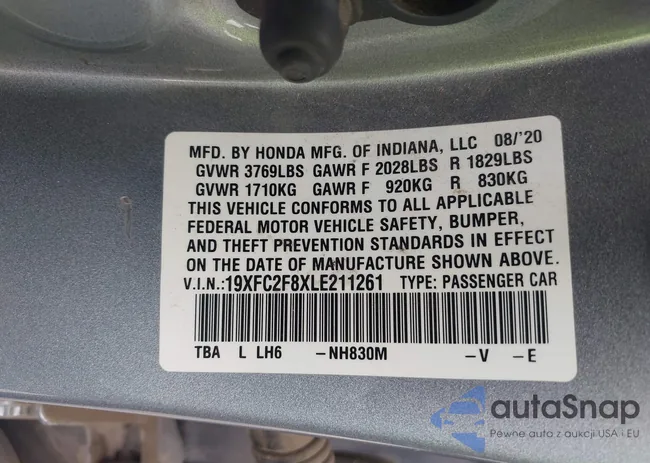 19XFC2F8XLE211261: 43107340