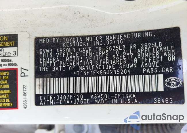 4T1BF1FK9GU215204: 43107503