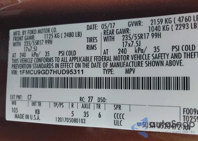 1FMCU9GD7HUD95311: 43107508