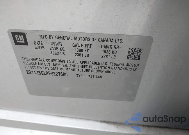 2G11Z5SL9F9227600: 43107611