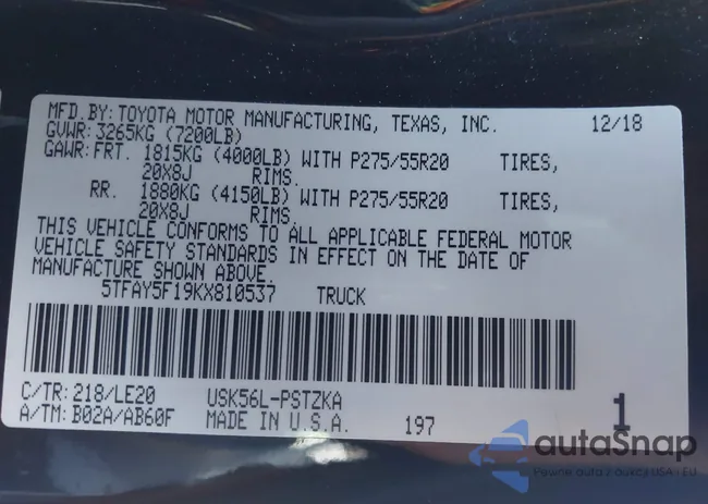 5TFAY5F19KX810537: 43107639