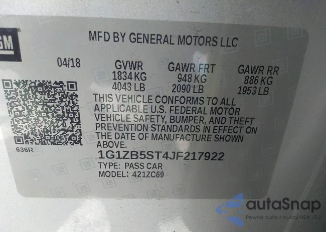 1G1ZB5ST4JF217922: 43106918
