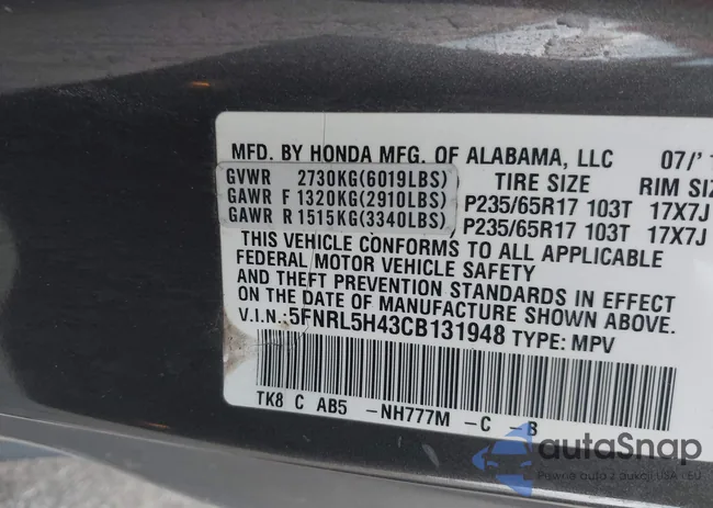 5FNRL5H43CB131948: 43106975