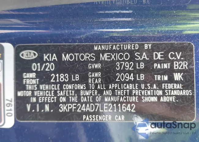 3KPF24AD7LE211642: 43107013