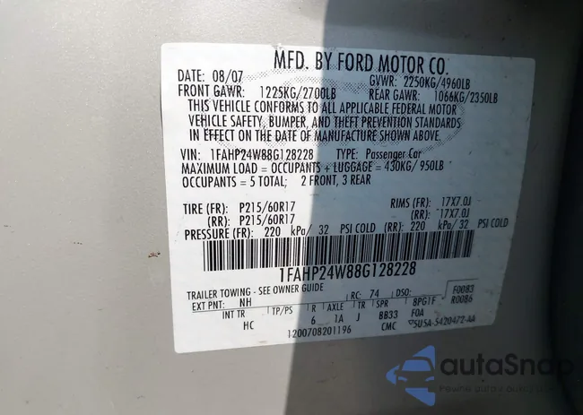 1FAHP24W88G128228: 43108221