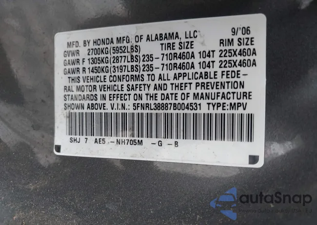 5FNRL38887B004531: 43108423