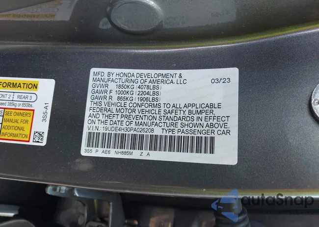 19UDE4H30PA026208: 43108518