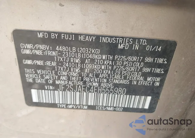 JF2SJAEC4EH555980: 43108600