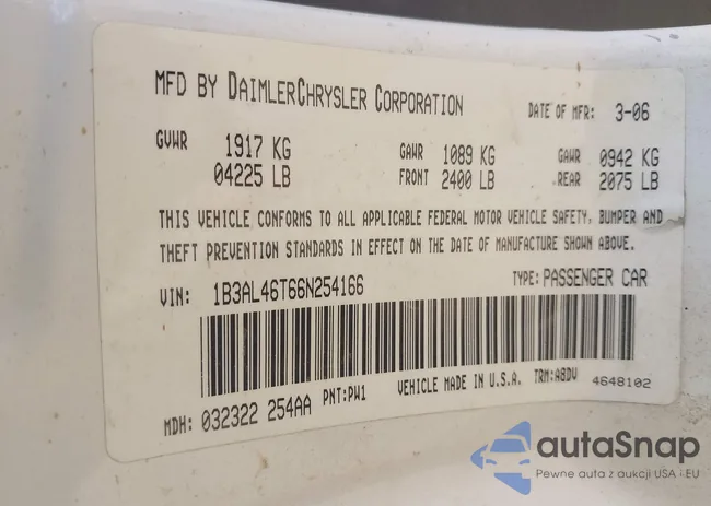 1B3AL46T66N254166: 43108623