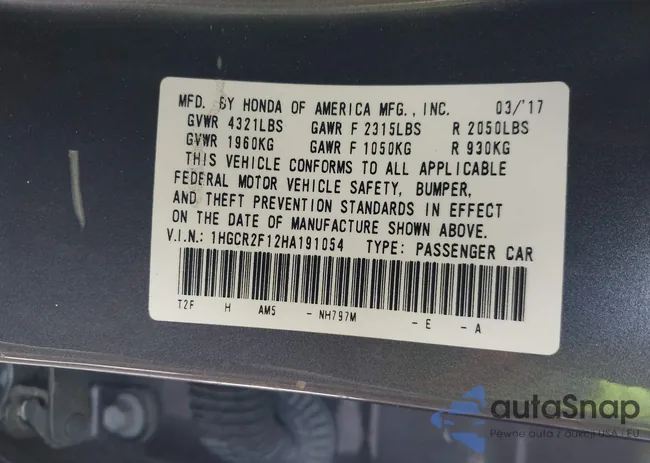 1HGCR2F12HA191054: 43107711