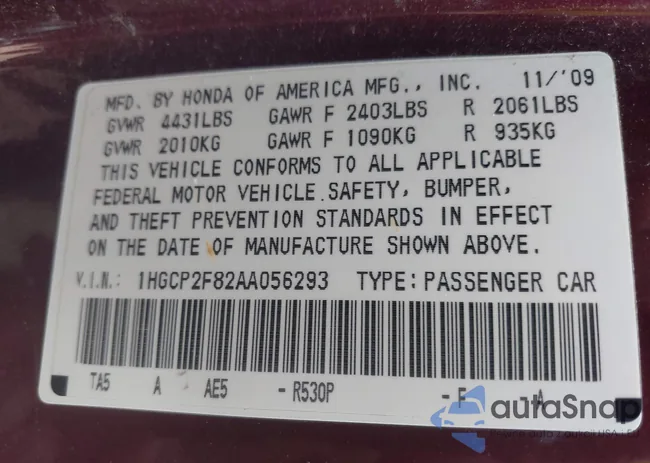 1HGCP2F82AA056293: 43107825