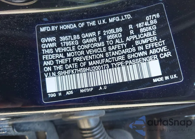 SHHFK7H59HU200173: 43107827