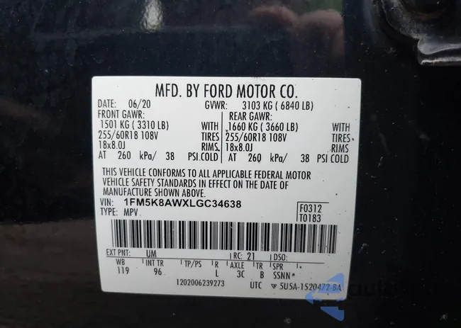 1FM5K8AWXLGC34638: 43107894