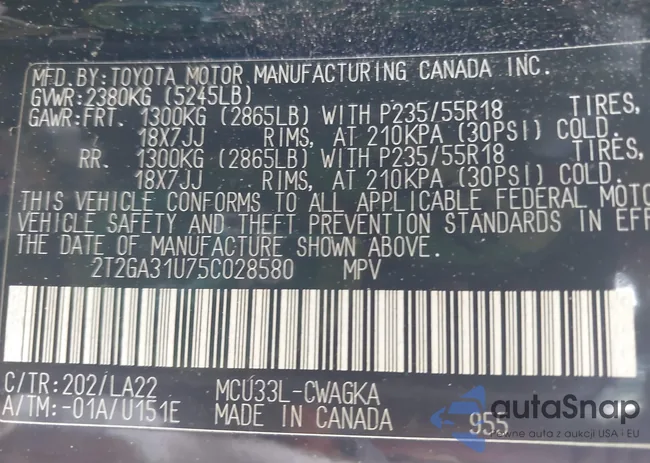 2T2GA31U75C028580: 43108011