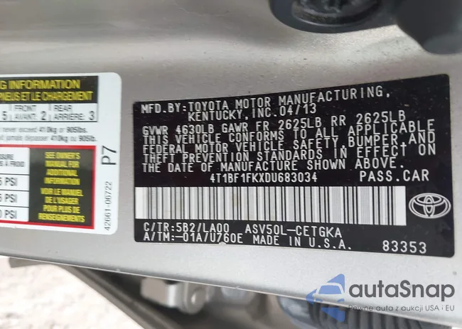 4T1BF1FKXDU683034: 43108012