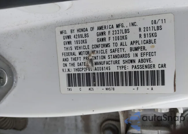 1HGCP2F69CA008145: 43108052