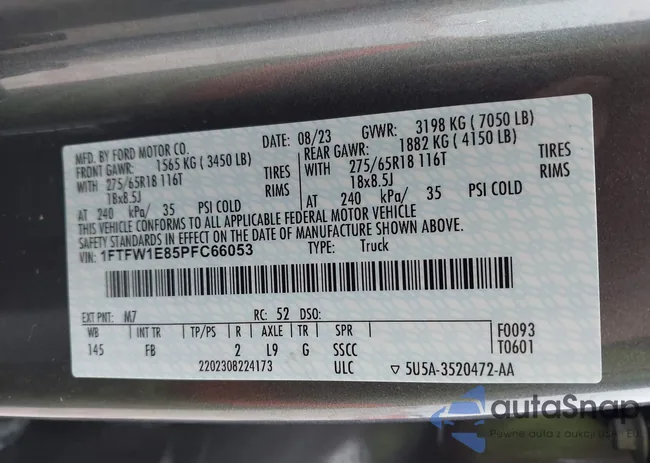 1FTFW1E85PFC66053: 43109205