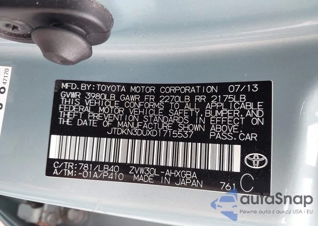 JTDKN3DUXD1715537: 43109297