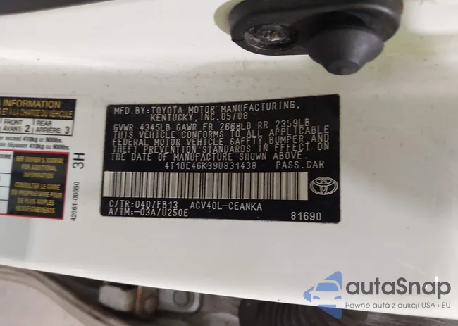 4T1BE46K39U831438: 43109408