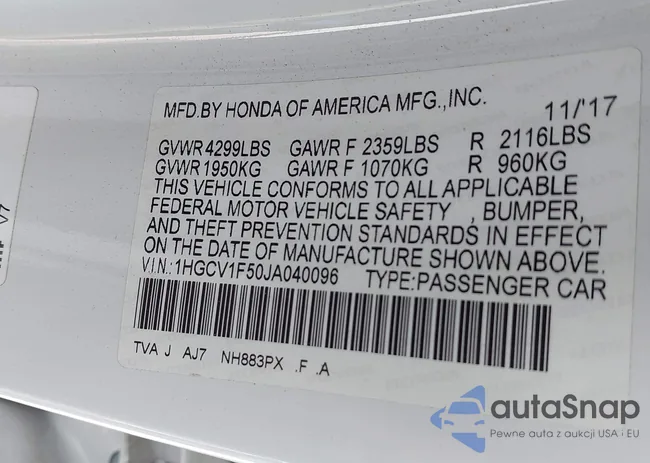 1HGCV1F50JA040096: 43109445