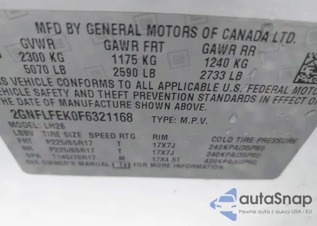 2GNFLFEK0F6321168: 43109469