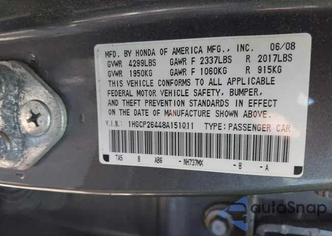 1HGCP26448A151011: 43109477