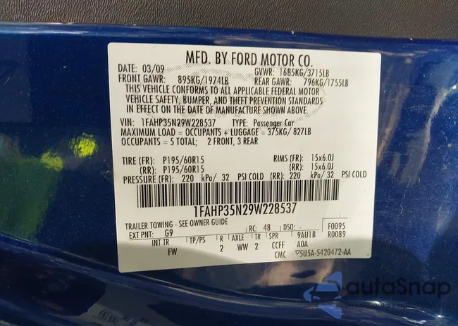 1FAHP35N29W228537: 43109481