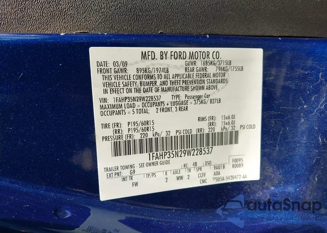 1FAHP35N29W228537: 43109481