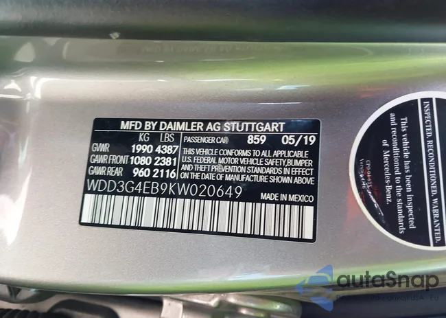 WDD3G4EB9KW020649: 43109563