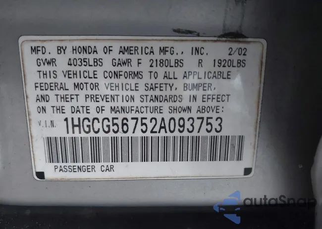 1HGCG56752A093753: 43108716