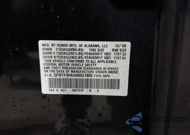 5FNYF4H64AB031806: 43108857