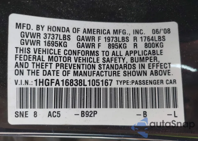 1HGFA16838L105167: 43108907