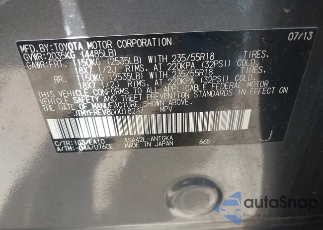 JTMYFREV8DD018237: 43109030