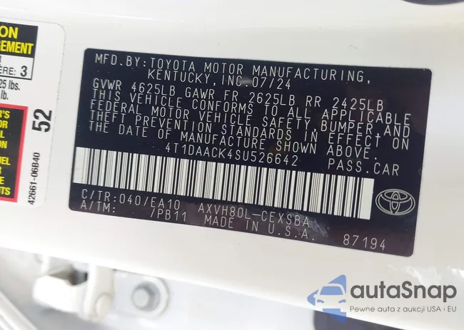 4T1DAACK4SU526642: 43109086