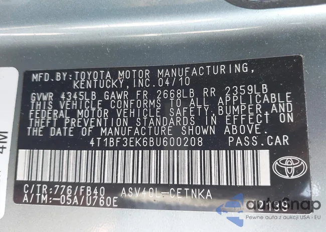 4T1BF3EK6BU600208: 43109097