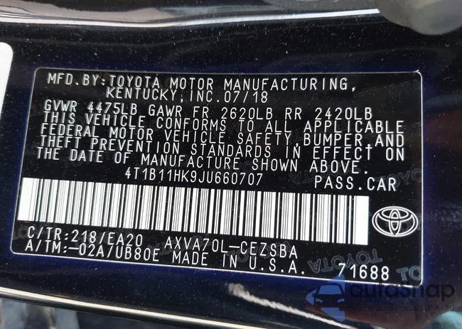 4T1B11HK9JU660707: 43110110