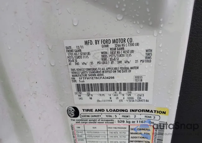 1FTFW1ET6CFA34298: 43110136