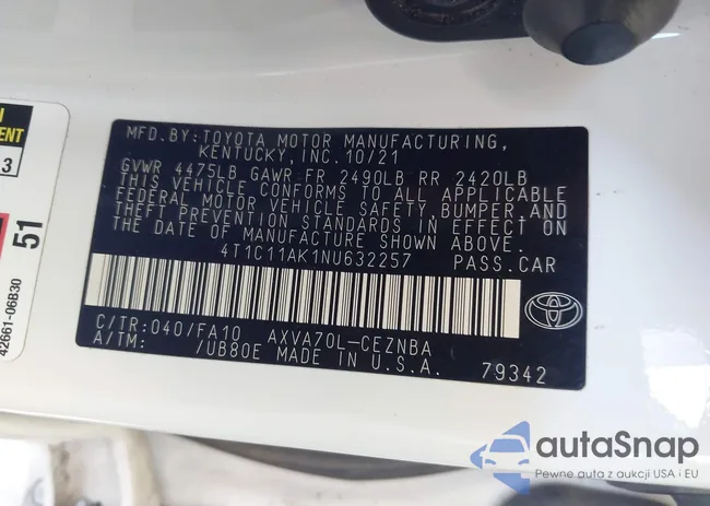 4T1C11AK1NU632257: 43110154