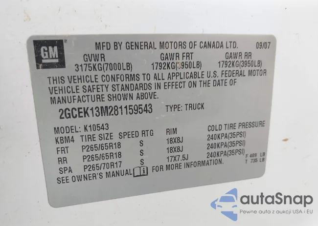 2GCEK13M281159543: 43110173