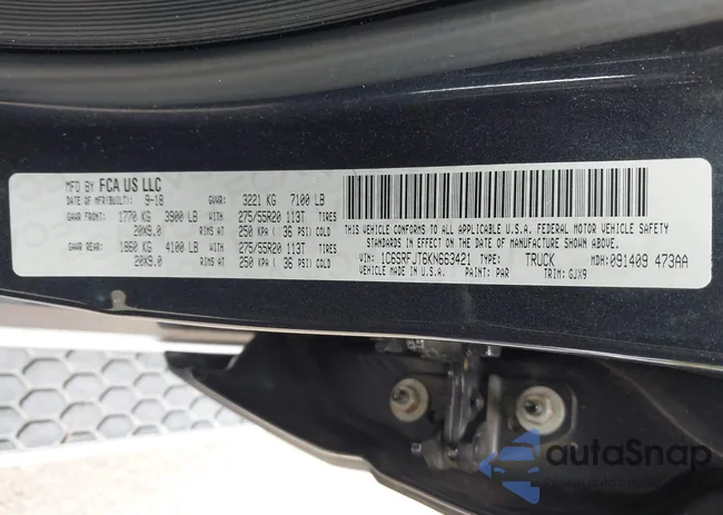 1C6SRFJT6KN663421: 43110213