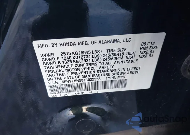 5FNYF5H58JB032356: 43110638