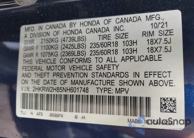 2HKRW2H85NH601748: 43109875