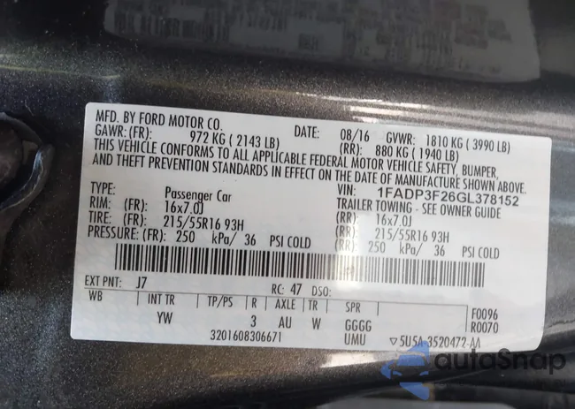 1FADP3F26GL378152: 43109943