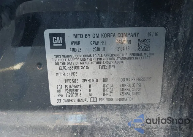 KL4CJHSB1GB745145: 43109953