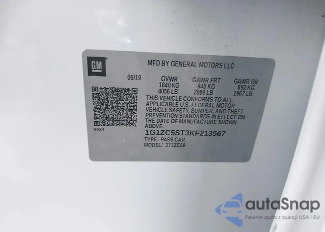 1G1ZC5ST3KF213567: 43110012