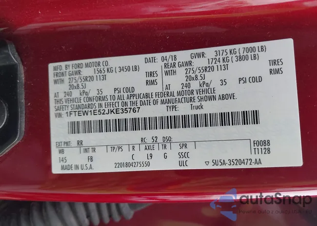 1FTEW1E52JKE35767: 43111115