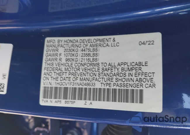 1HGCV1F31NA048633: 43111271