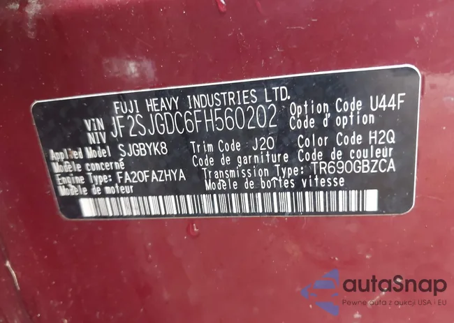 JF2SJGDC6FH560202: 43111303