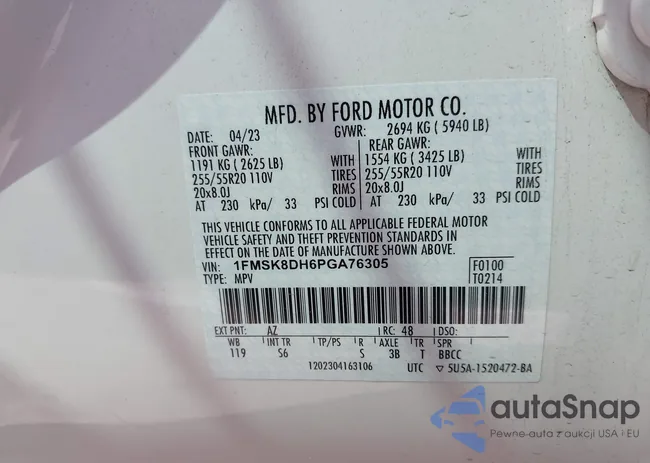 1FMSK8DH6PGA76305: 43111332